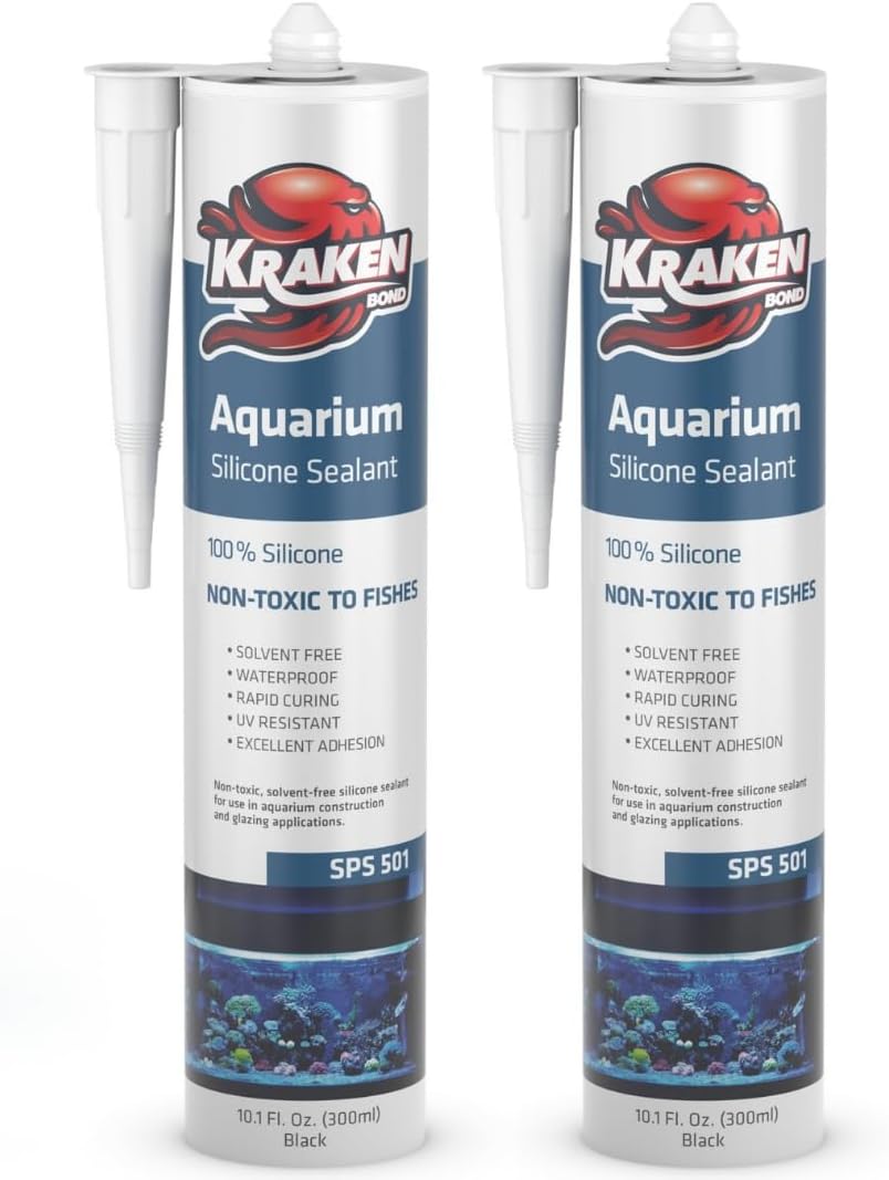 - Black Aquarium Silicone Sealant - (2x10.1 fl. oz.) 100% Waterproof Aquarium Safe Silicone, Non-Toxic Fish Tank Safe Sealant, Fast Curing and Strong Adhesion, 2 Pack