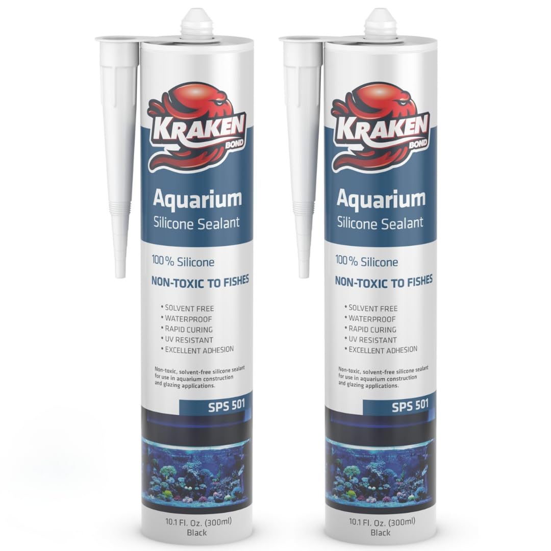 Kraken Bond Black Aquarium Silicone Sealant - (2x10.1 fl. oz.) 100% Waterproof Aquarium Safe Silicone, Non-Toxic Fish Tank Safe Sealant, Fast Curing and Strong Adhesion, 2 Pack