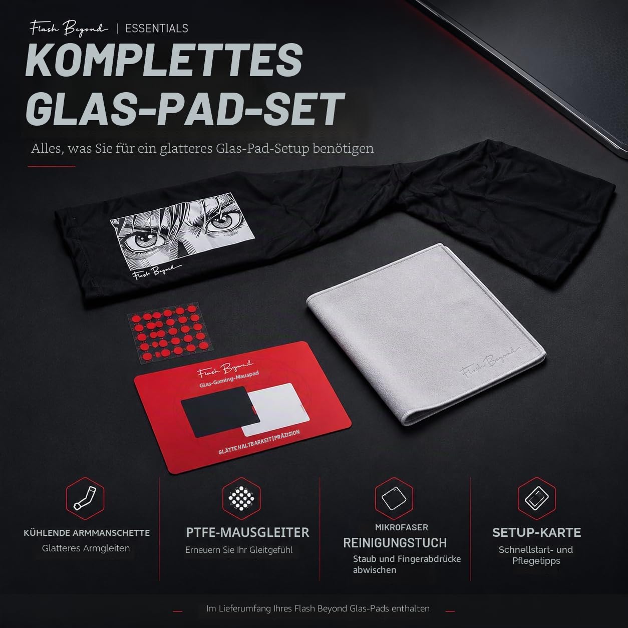 Flash Beyond Glass Gaming-Mauspad – Premium-Glas-Pad mit Rutschfester Gummiunterseite – Glatte, präzise Tracking, langlebige Oberfläche für High-Speed-Gaming, ideal für FPS-Spieler (Schwarz, Mitte 40