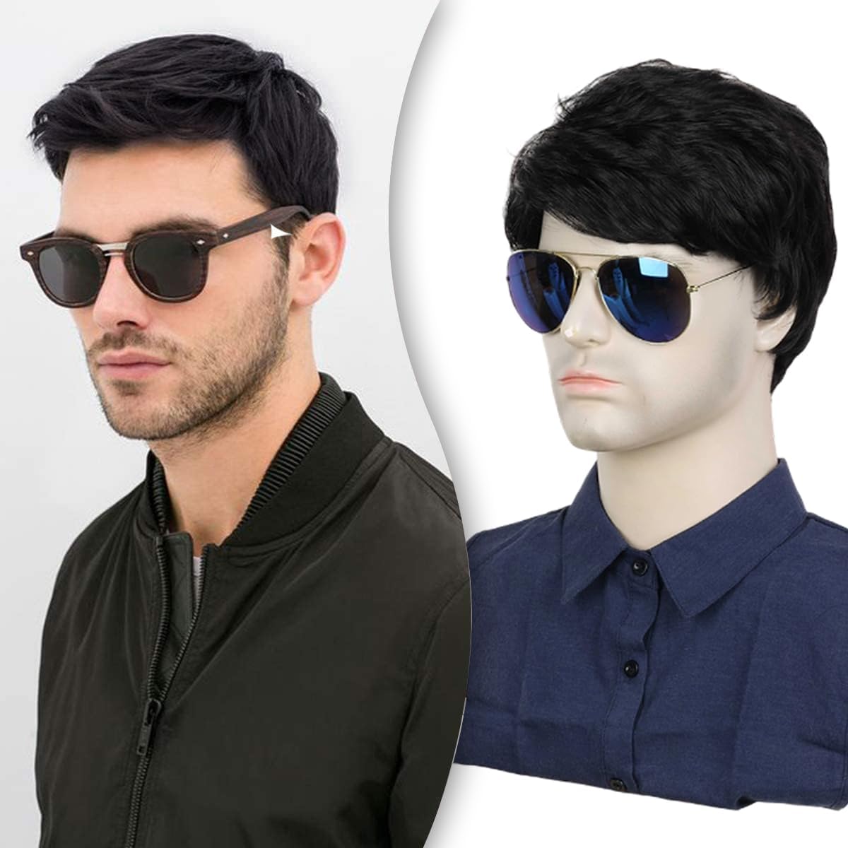 Creamily Mens Wig Short Black Layered Hair Natural Looking Style