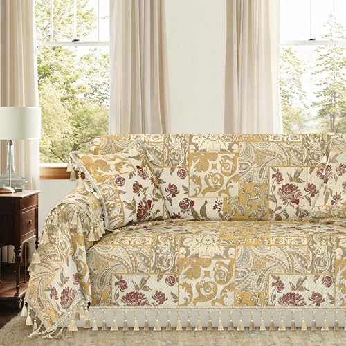 Loom and Mill Luxury Sofa Covers Patchwork Design, Damask Floral