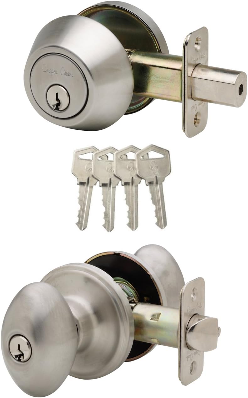 EKDB141SS Egg Door Knob Keyed Alike with Deadbolt Combination, Satin Stainless