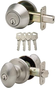 Copper Creek EKDB141SS Egg Door Knob Keyed Alike with Deadbolt Combination, Satin Stainless
