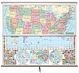 U.S./World Primary Wall Map Combo (Primary Classroom Wall Maps) on Spring Roller (no backboard)