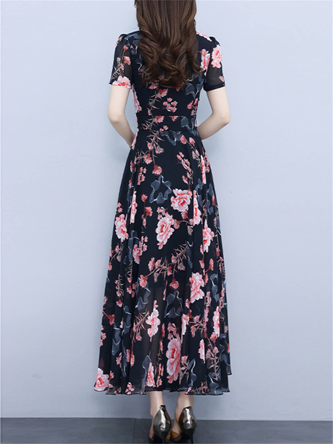 Suwequest Abito lungo in chiffon per feste, vacanze estive, da donna, alla moda, floreale, elegante, chic, formale
