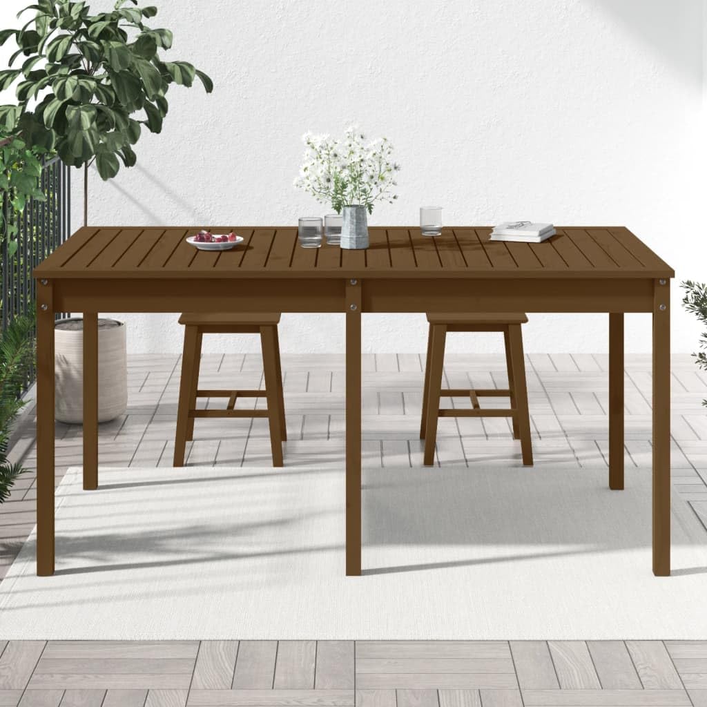 Stół ogrodowy lite drewno sosnowe 159,5 x 82,5 x 76 cm miodowy brąz | Wytrzymały blat stołu, stabilna rama drewniana, na taras, balkon, do ogrodu, instrukcja montażu w zestawie