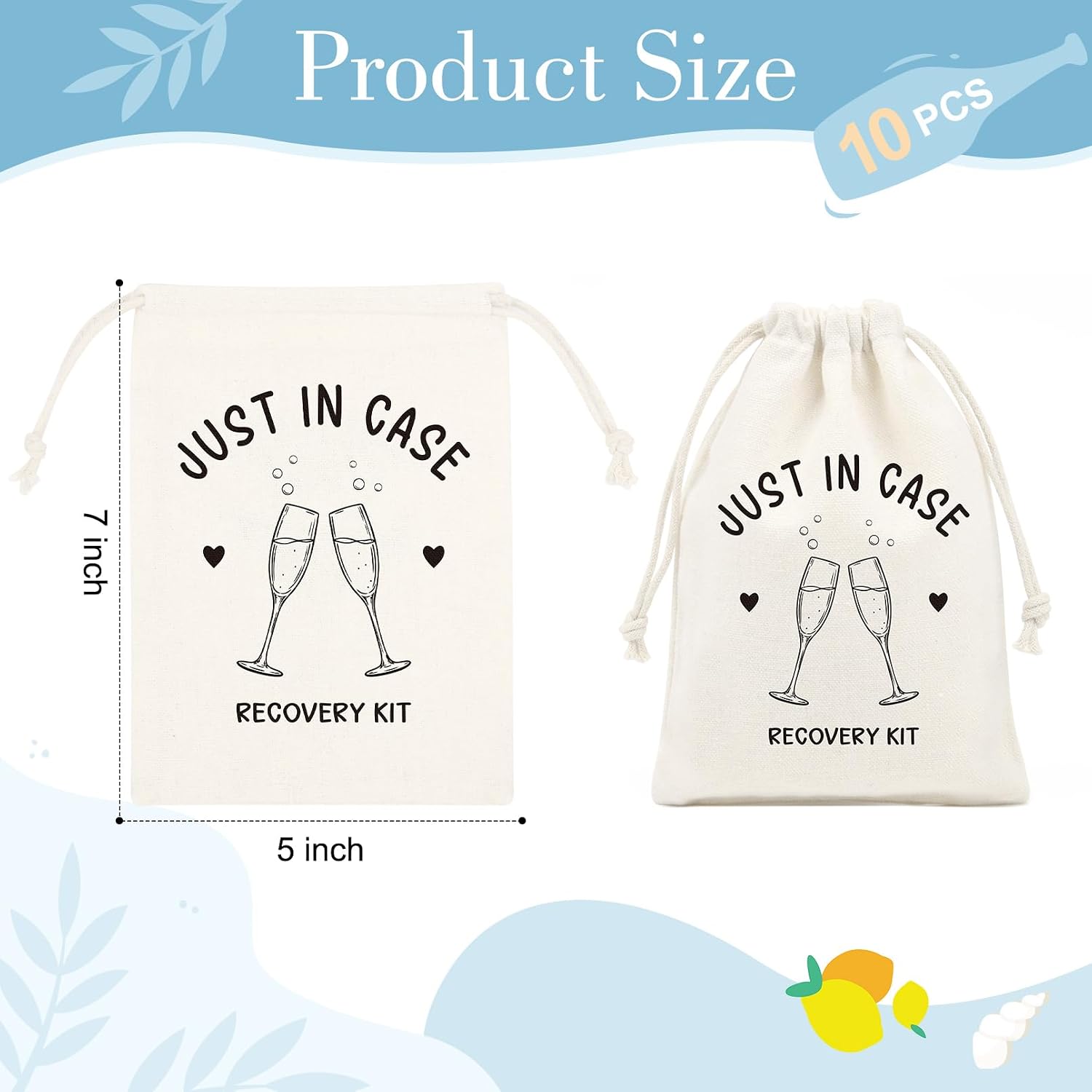 10 Pack Just In Case Hangover Kit Bags for Bachelorette Birthday Party Favors Gifts 5" x 7" Drawstring Recovery Kit Goodie Pouch Girls Trip Emergency Supplies (Black) image 2