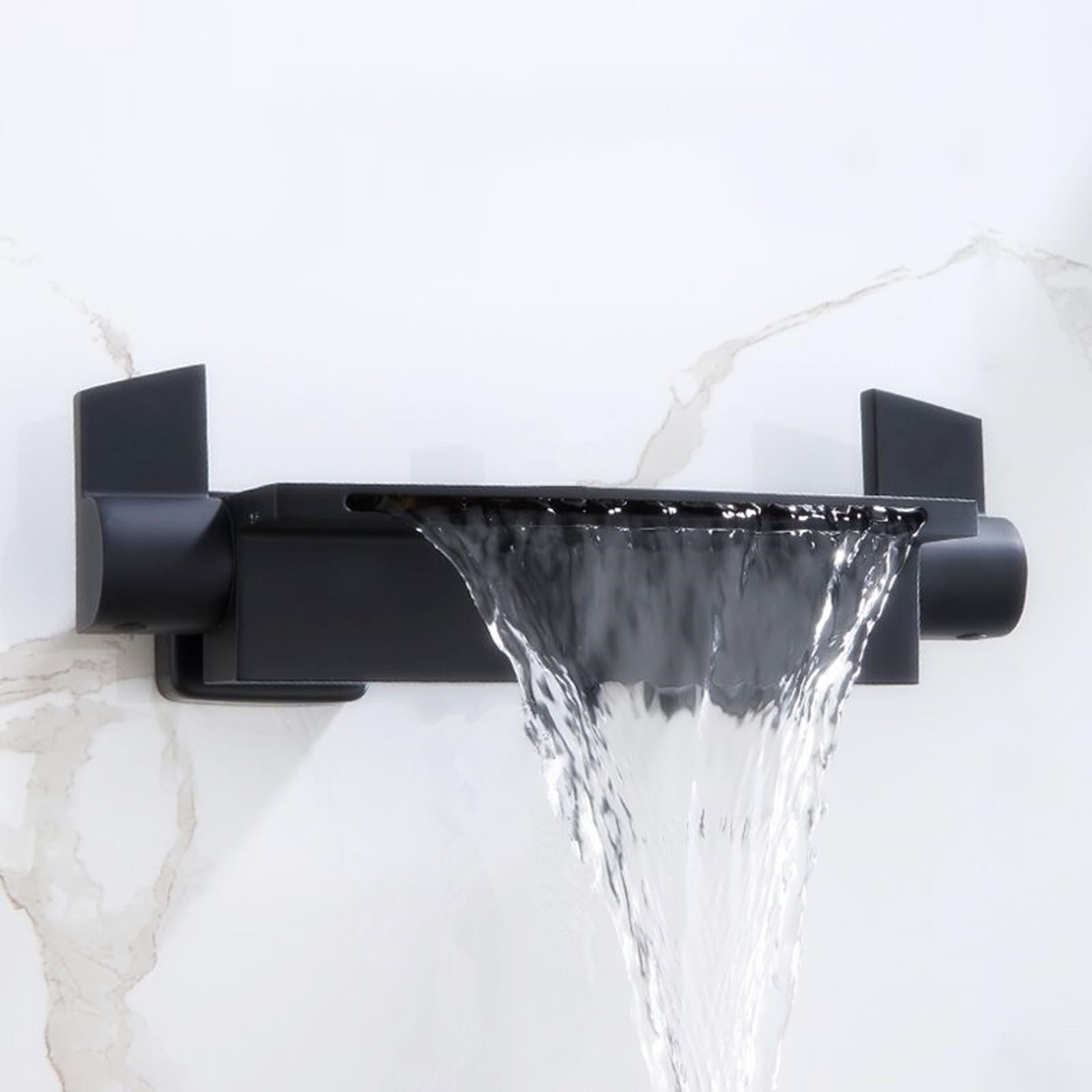 Jybnbbe Black Wall Mounted Rose Gold Waterfall Bath Mixer Tap Hot & Cold Brass Bathtub Faucet For Luxurious Spa Experience (Black)