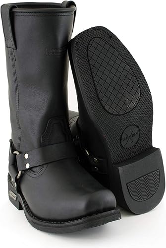 Xelement 1442 Botas de motociclista de cuero negro con arnés clásico para hombre (en ancho y regular), Negro -