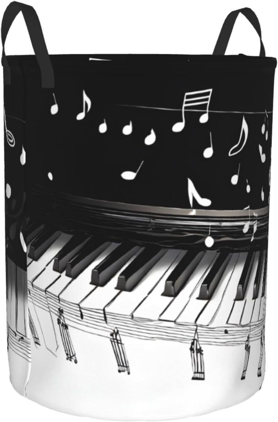 (Black White Music Note) Circular Hamper, Laundry Basket, Storage Baskets Foldable, Storing Toys, Clothes, Books image 2