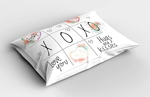 Miniatura 2 de Ambesonne Funda de almohada Xo, Love You Hugs Kisses, acuarela salpicaduras, corazón, arte de San Valentín, funda de almohada decorativa de tamaño