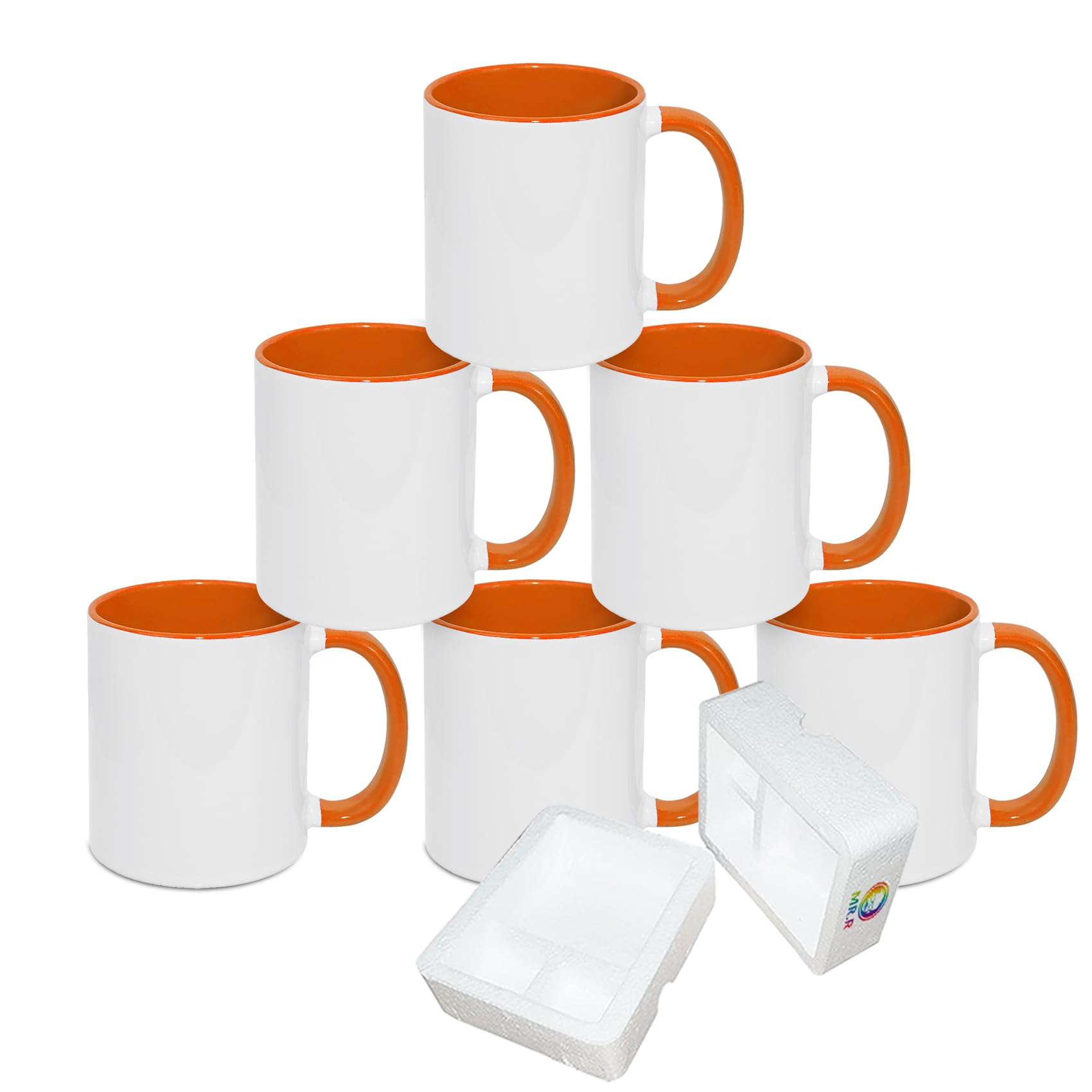 Amazon.com | MR.R 11oz Sublimation Blank Coffee Mugs,Cup Blank White Mug  Cup with Orange Color Mug Inner and Handle,Set of 6: Coffee Cups & Mugs