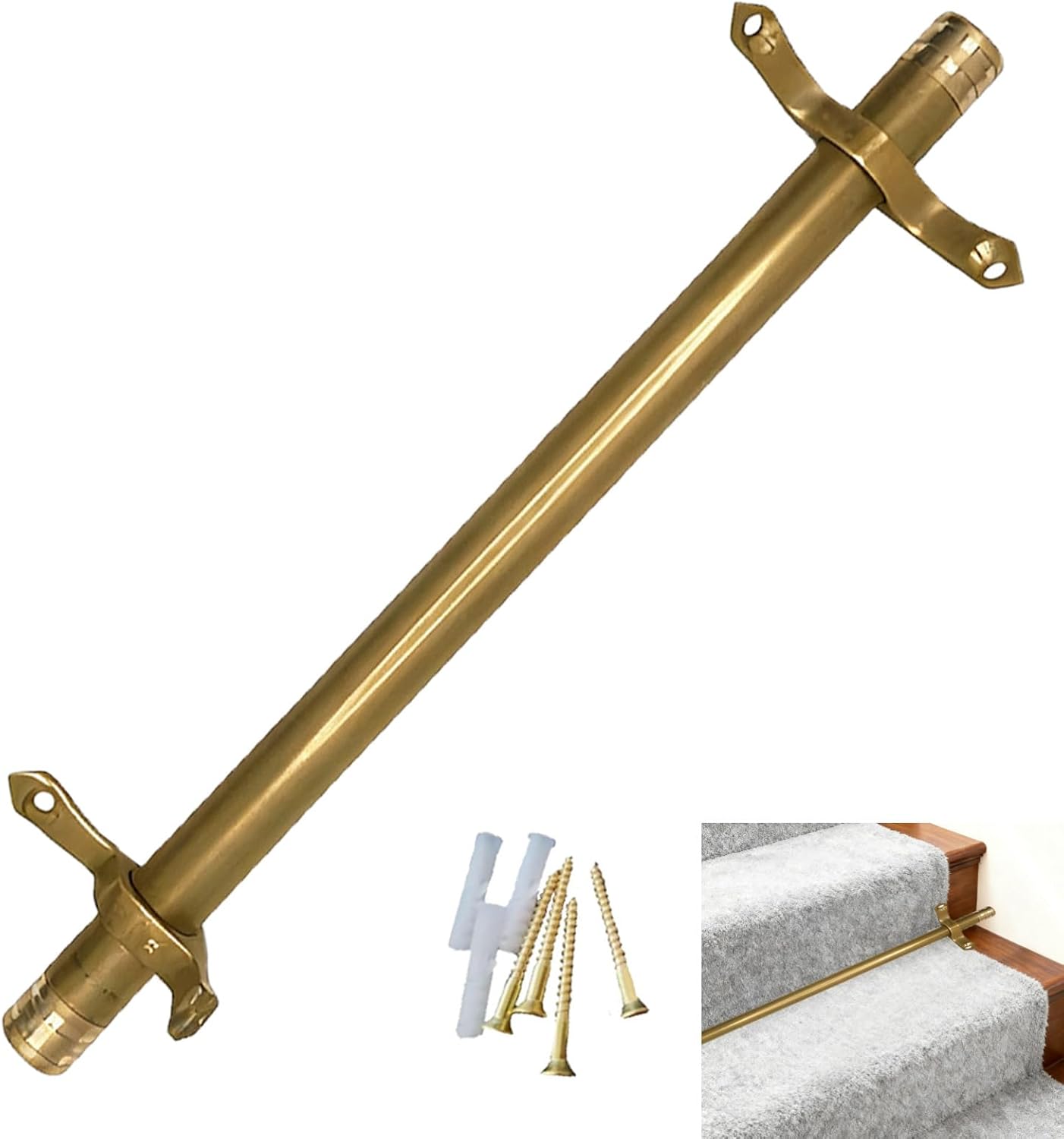 Stair Rods for Carpet Runners Brass, Stair Rods Stair Carpet Runner Rod Set, Customized Stair Rod Easy Install to Secure Stair Carpet(16pcs)(107cm(42in))