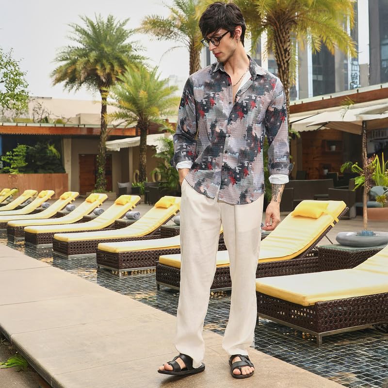 Image of CAHOOT Men's Bisque Shirt Casual Wear | Spread Collar | Long Sleeve | Button Closure | Shirt Crafted with Comfort Fit for Everyday Wear