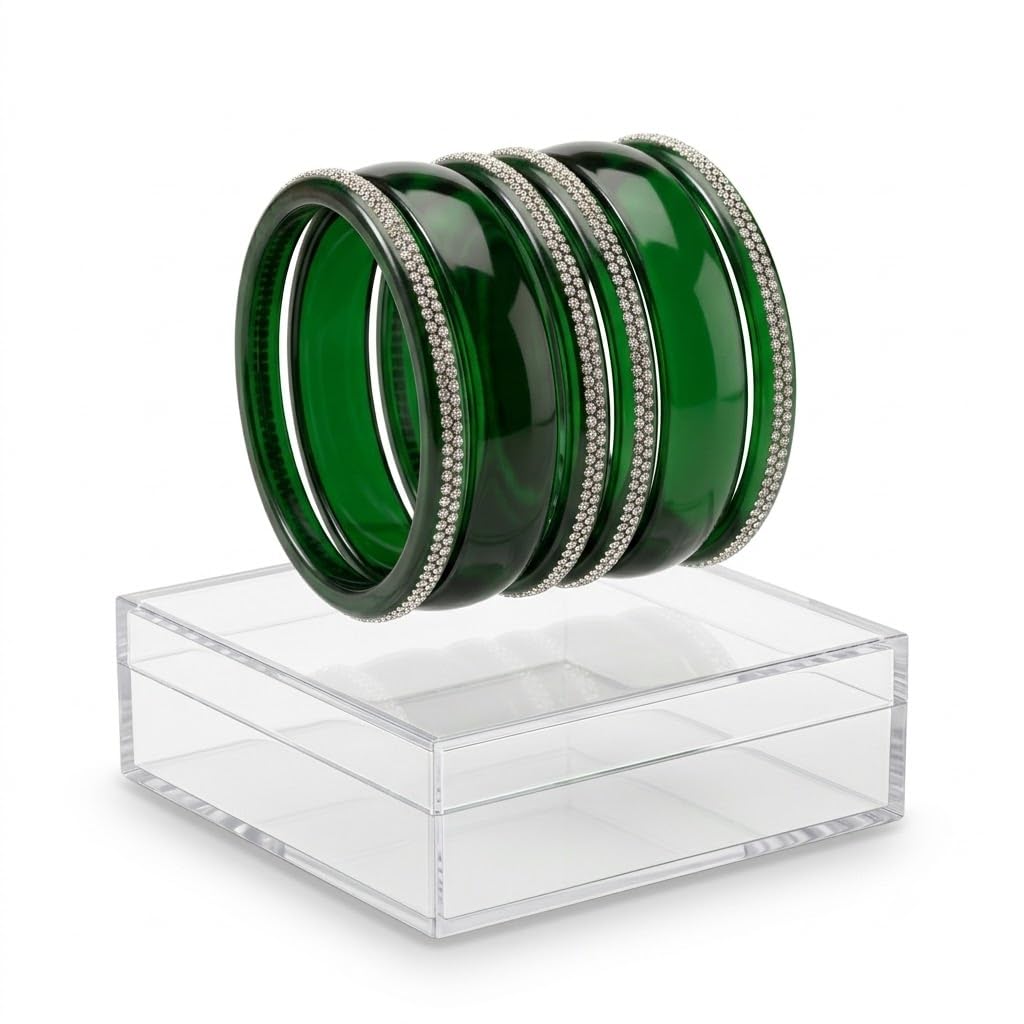 Dark Green Bridal Chooda Set for Women | Designer Wedding Bangles with American Diamond Stone | Punjabi Dulhan Chura | Traditional Indian Bridal Bangle Set | Marriage & Festive Jewelry Green Bangle Set-image-48