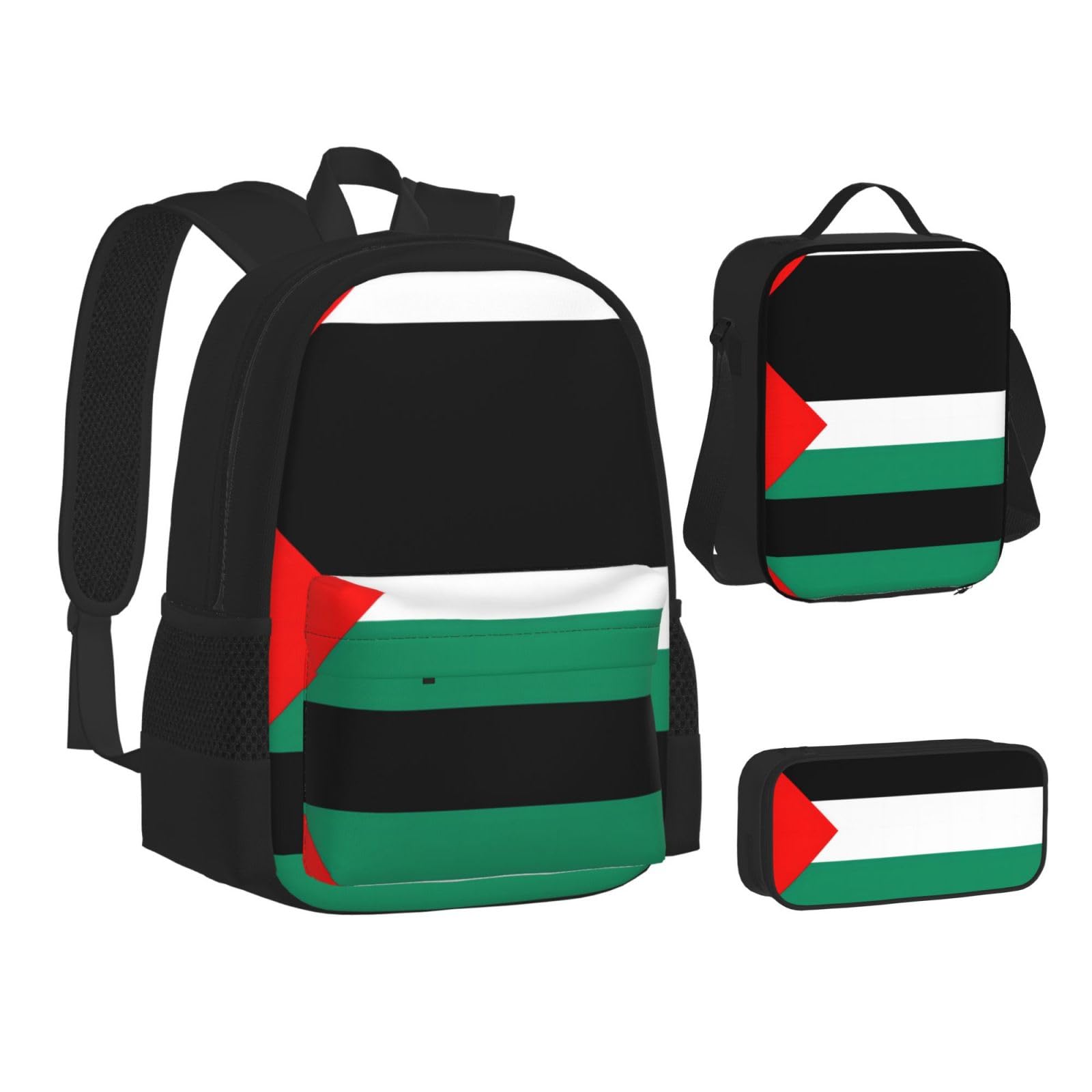 Flaga Palestyny plecak dziecko chłopcy dziewczęta pudełko na lunch szkoła torba zestaw uczniów szkoły student prezent, Czarny, One Size, Bagaż