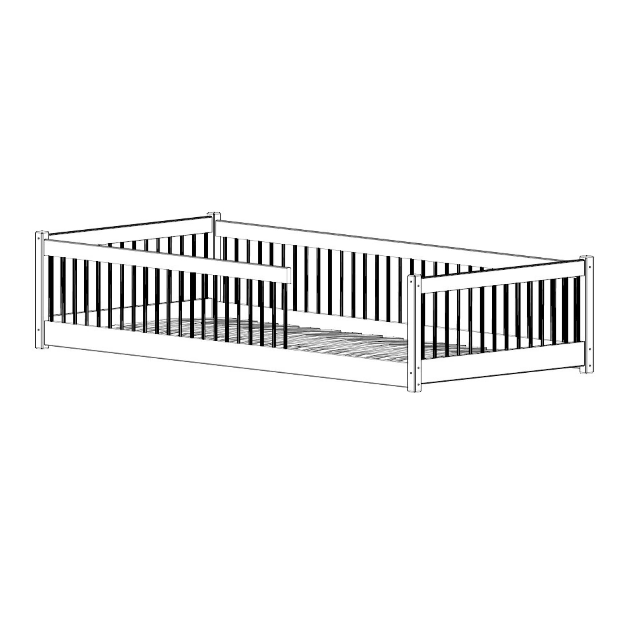 Letto a terra per bambini 90x190 cm con protezione anticaduta e rete a doghe Letto Montessori Letto a sponde Letto per bambini e ragazzi Letto singolo | Cioccolato fondente | dai 3 ai 12 anni