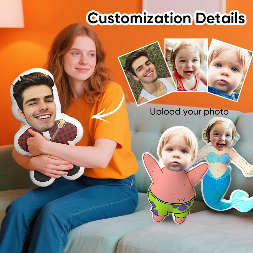 Custom Face Pillow, Personalized Photo Stuffed Pillows, 3D Printing Head Body Shaped Dog Plush Stuffed for Home Sofa Decor Funny Valentine's Day Gifts for Couples, Him, Her, Girlfriend - Image 4