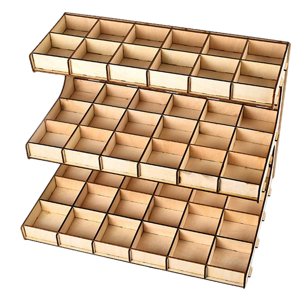 perfeclan DIY Farbständer Holzregal Farbhalter Pinselhalter für große Farbensammlung, 3-lagiges 54-Gitter