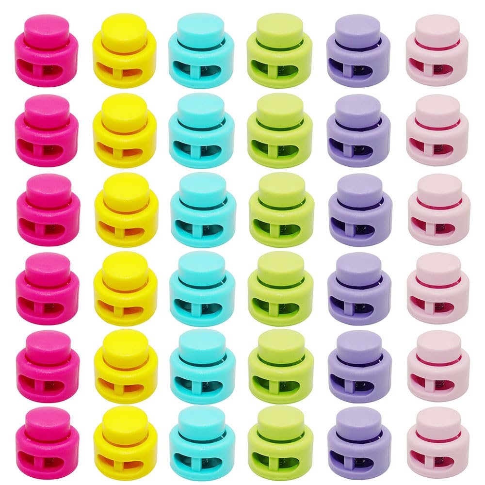 36PCS Colorful Cord Locks Heavy Duty Double Hole for Drawstring, Spring Toggle Stoppers, 36pcs light color, S
