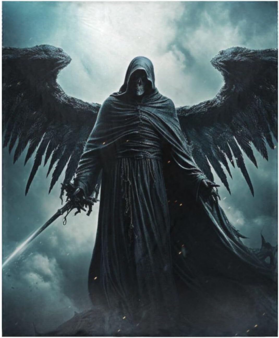 Fleece Blanket Grim Reaper Angel Death Soft Cozy Throw Blanket 50” x 60” Lightweight Flannel Blanket Personalized Pattern Blanket Warm Plush Throw Blankets for Nap Couch Sofa Bed Men Women