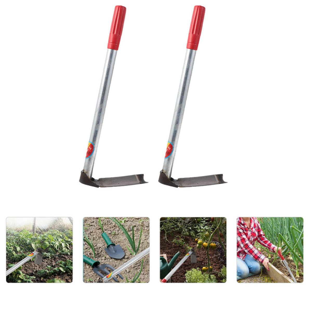 2 Pièces Petite Houe de Jardinage en Acier Inoxydable Rouge