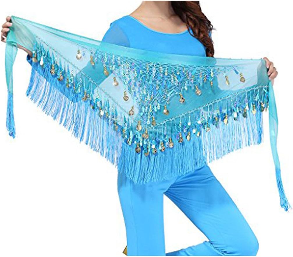 MUNAFIE Belly Dance Hip Scarf with Tassels Sequins, Triangle Coins Wrap Skirt Music Festival Clothing Skirt - Image 6
