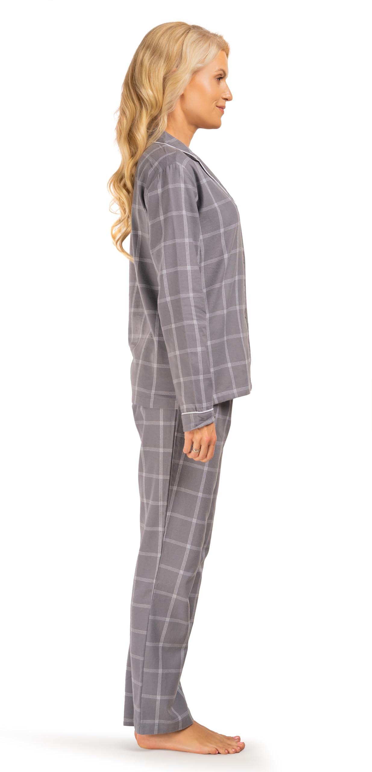Consult-Tex Damen Flanell Pyjama 3-teilig mit Langarm - Pyjama Set mit 1 Hose & 2 Langarm Oberteilen aus Reiner angerauter Baumwolle. 3er Set für Frauen mit Knopfleiste schönem Karodessin