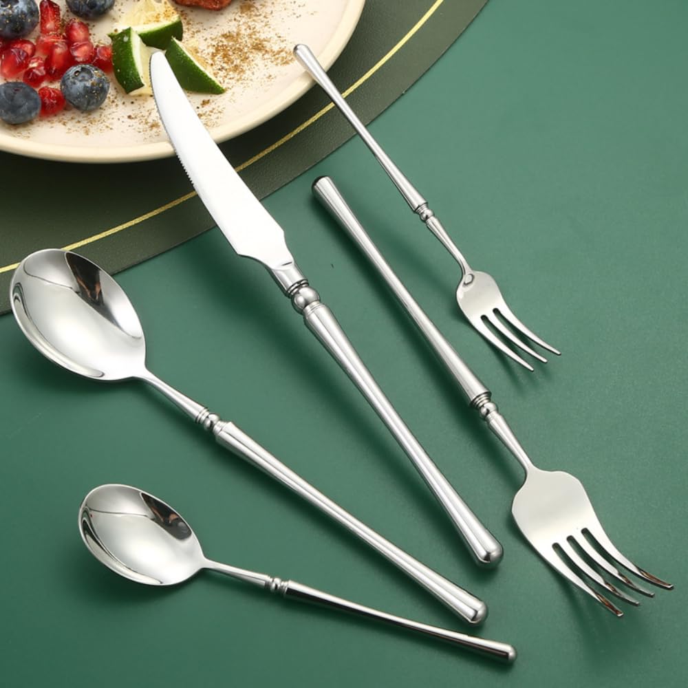 Luce Luminosa Manico Cucina Acciaio Inox Argenteria Stoviglie Posate Set Bistecca Coltello Forchetta Cucchiaio Cucchiaino (Oro,20 pezzi)