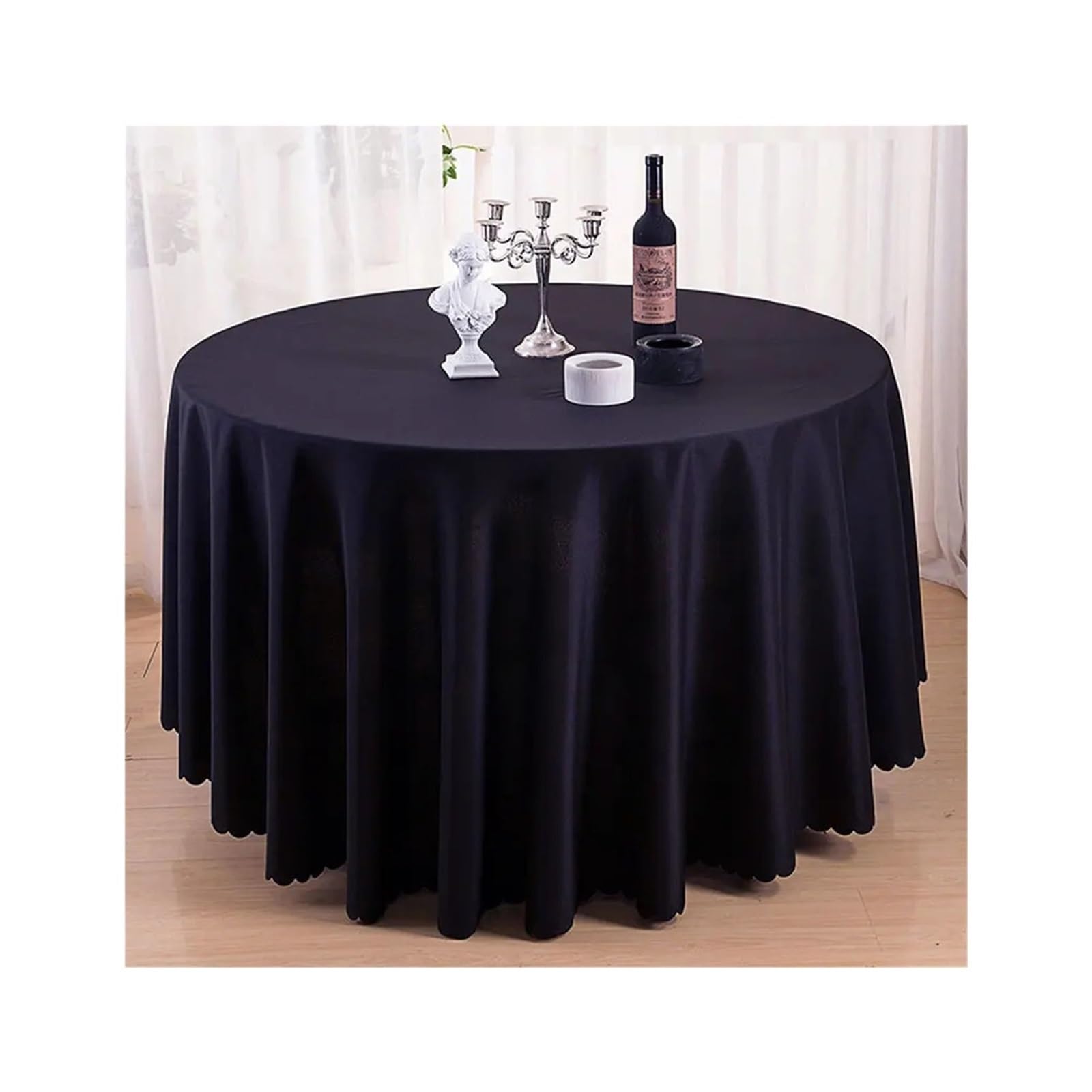 Nappe ronde noire de 71 pouces pour table de banquet et de mariage