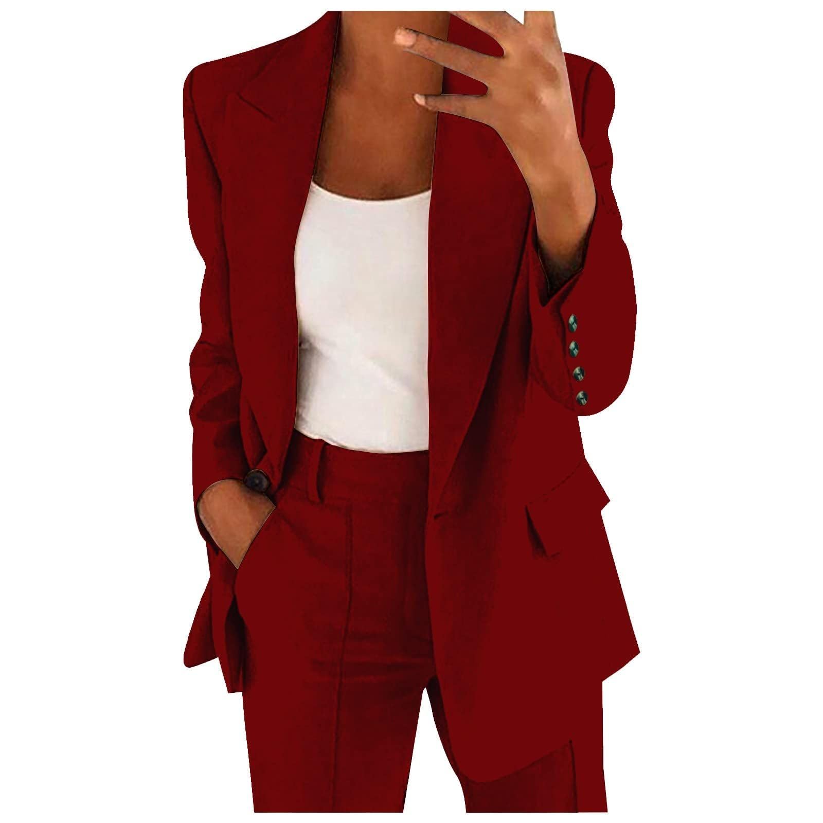 2 Piece Blazer Set for Women Button Up Blazers and Dressy Suit Pants Sets Work Office Business Outfits