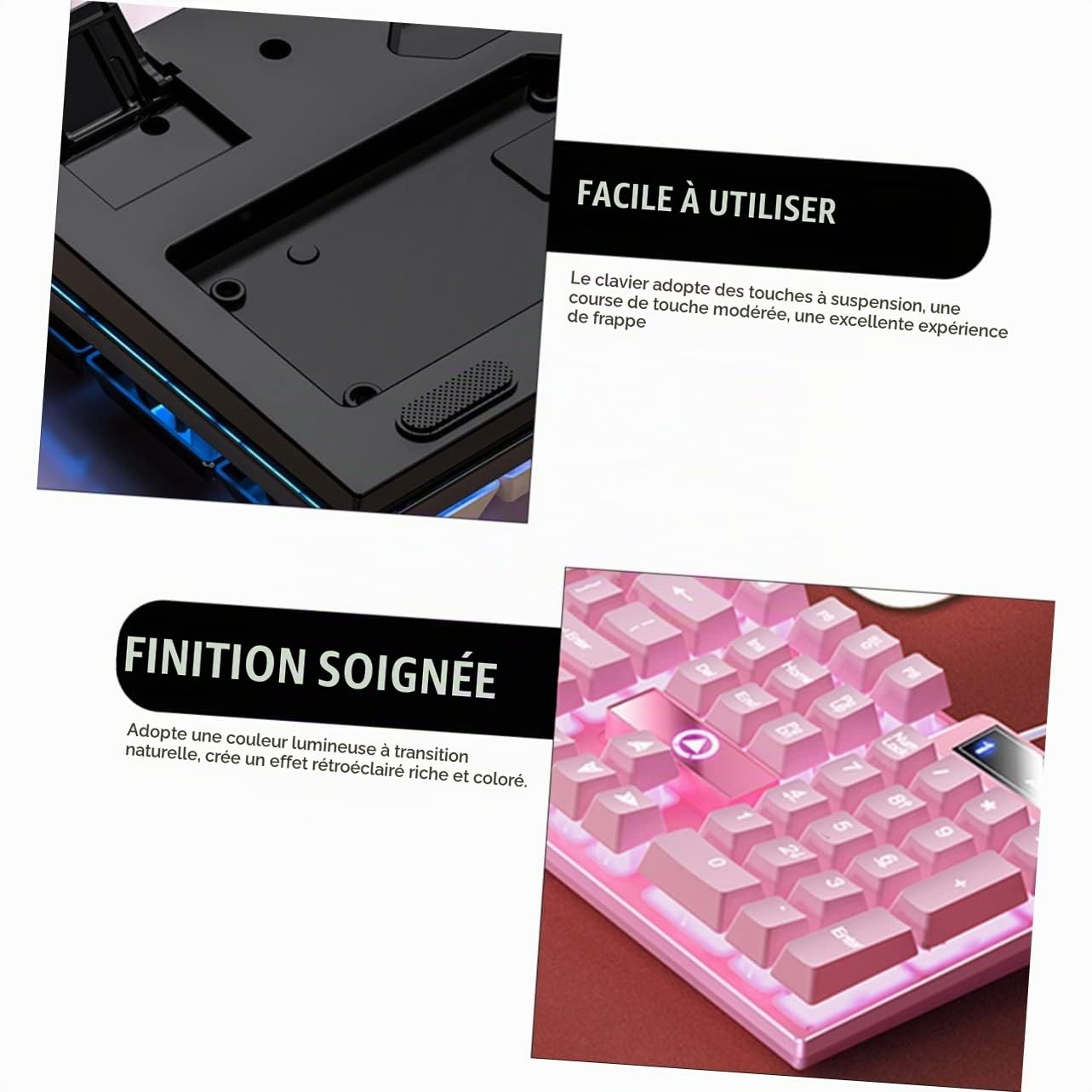 UKCOCO Clavier RGB 104 Touches - Éclairage LED RVB pour Jeux et Bureau - avec Drainage Arrière pour Sécurité Liquide - Ergonomique pour Confort Prolongé - pour Jeux Intensifs et Travail de Bureau
