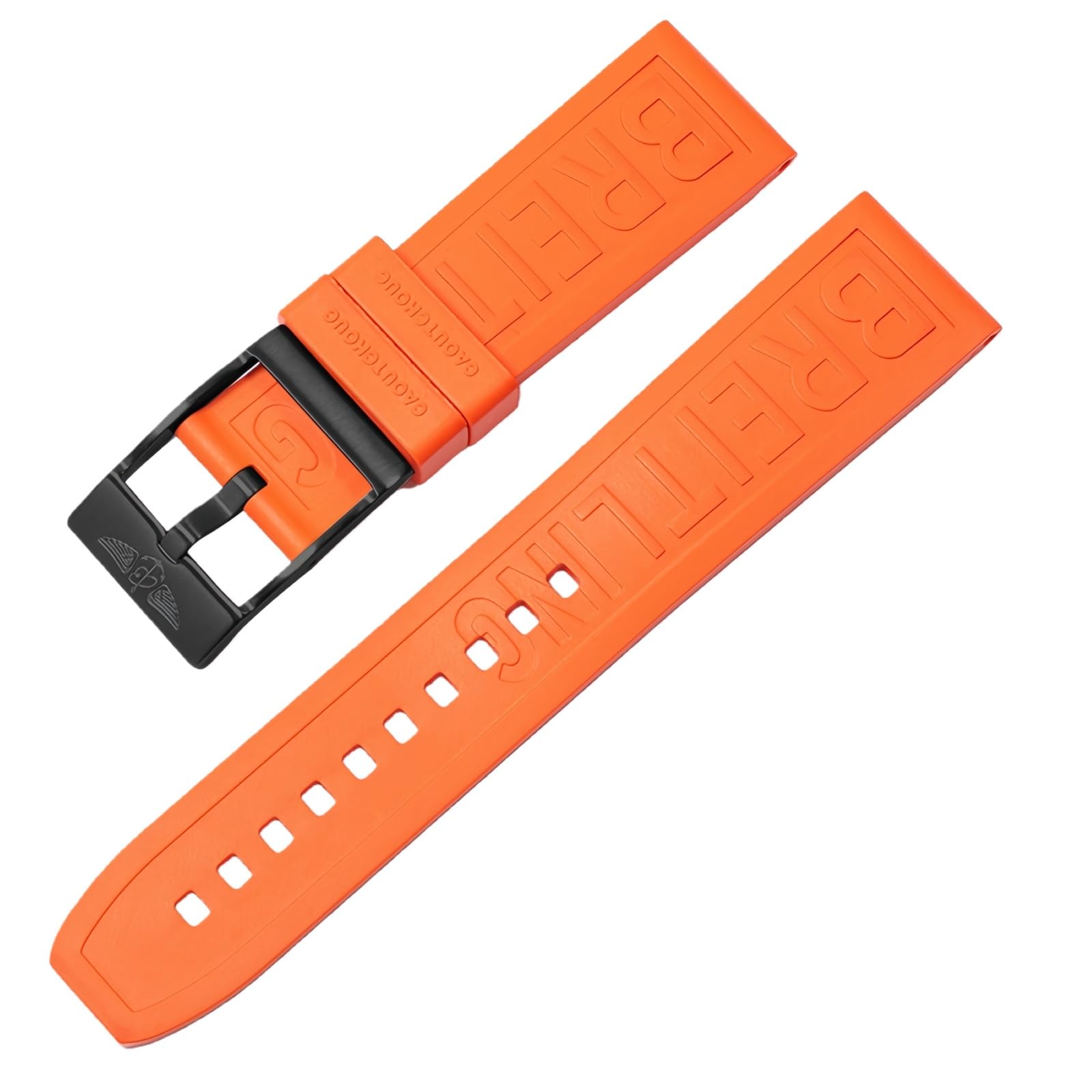 ROUHO Sweatproof Silicone Wristband Replacement Watchband Durable Rubber Watch Strap for Breitling Superocean Avenger-Orange + Black Buckle 22mm