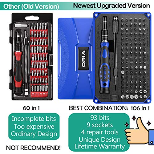 ORIA Precision Screwdriver Set (Newest) 106 in 1 with 102 Bits Magnetic Torx Screwdriver kit with Case Professional Repair Tool with Magnetizer for Electronics PC iPhone iPad Watch Jewelers Blue