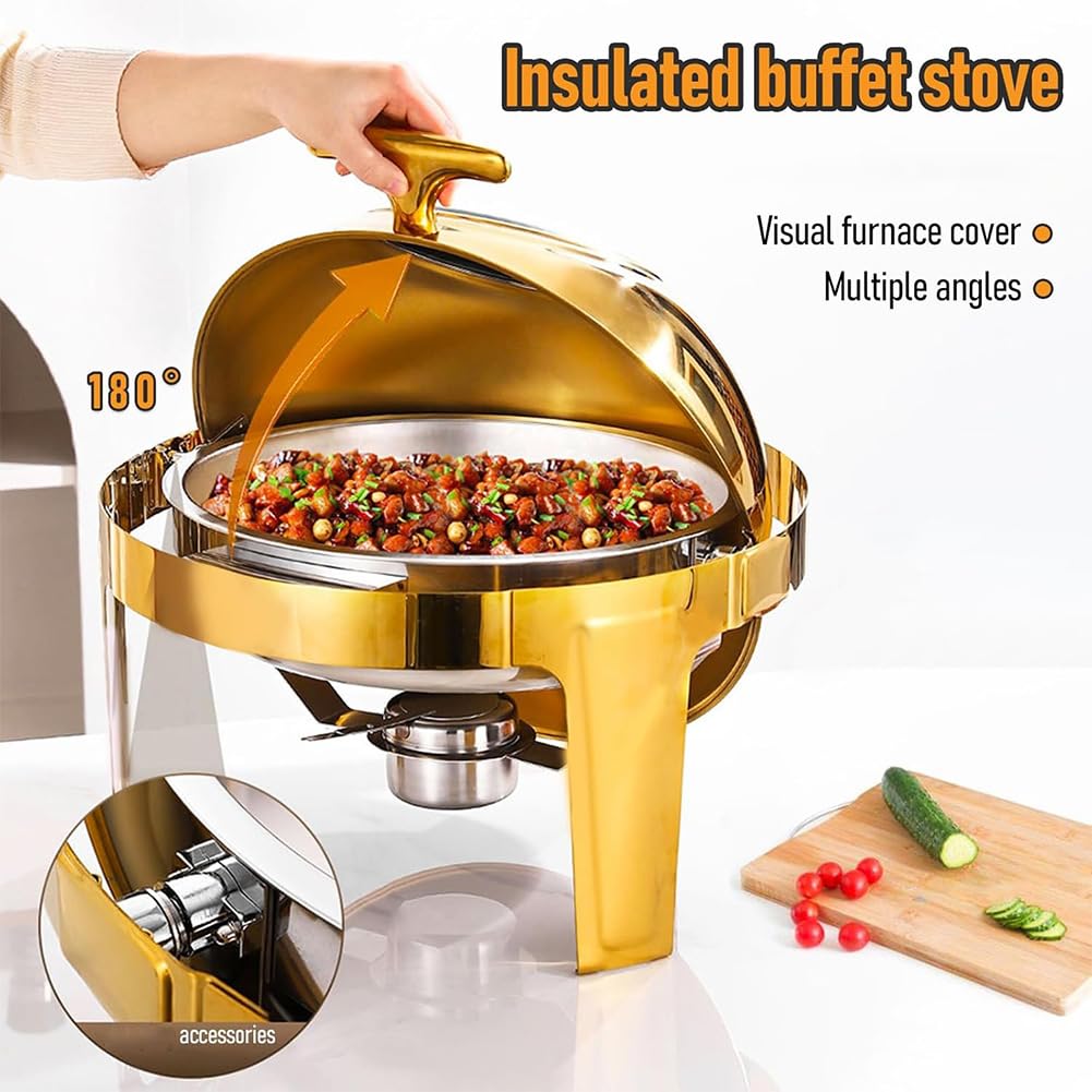 6L Chafing Dish Aus Edelstahl Für Buffet & Partys – Eckiger Wärmebehälter Mit Deckel, 201er Edelstahl, 40x27x25 Cm, Inkl. Brenner (Brennstoff Nicht Enthalten) – Spülmaschinenfest