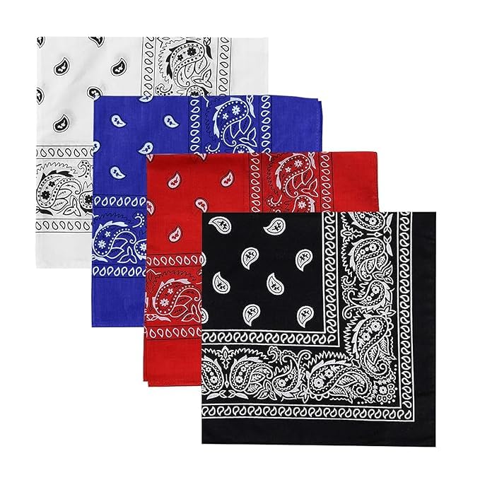 Multicolor Bandana, Pack of 4, 52 cm x 52 cm, Blue, White, Black, Red, Soft Cotton, for Men's, Women's,-image-21
