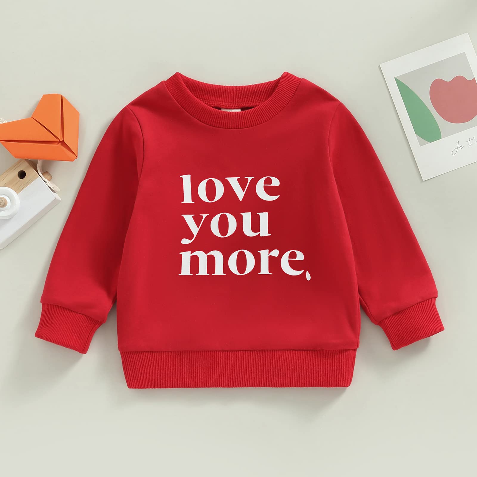 Fsadfeas Toddler Baby Girls Valentine's Day Clothes Love You More Sweatshirt Long Sleeve Pullover Sweater Fall Winter Outfit (Red Love You More, 2-3 Years)