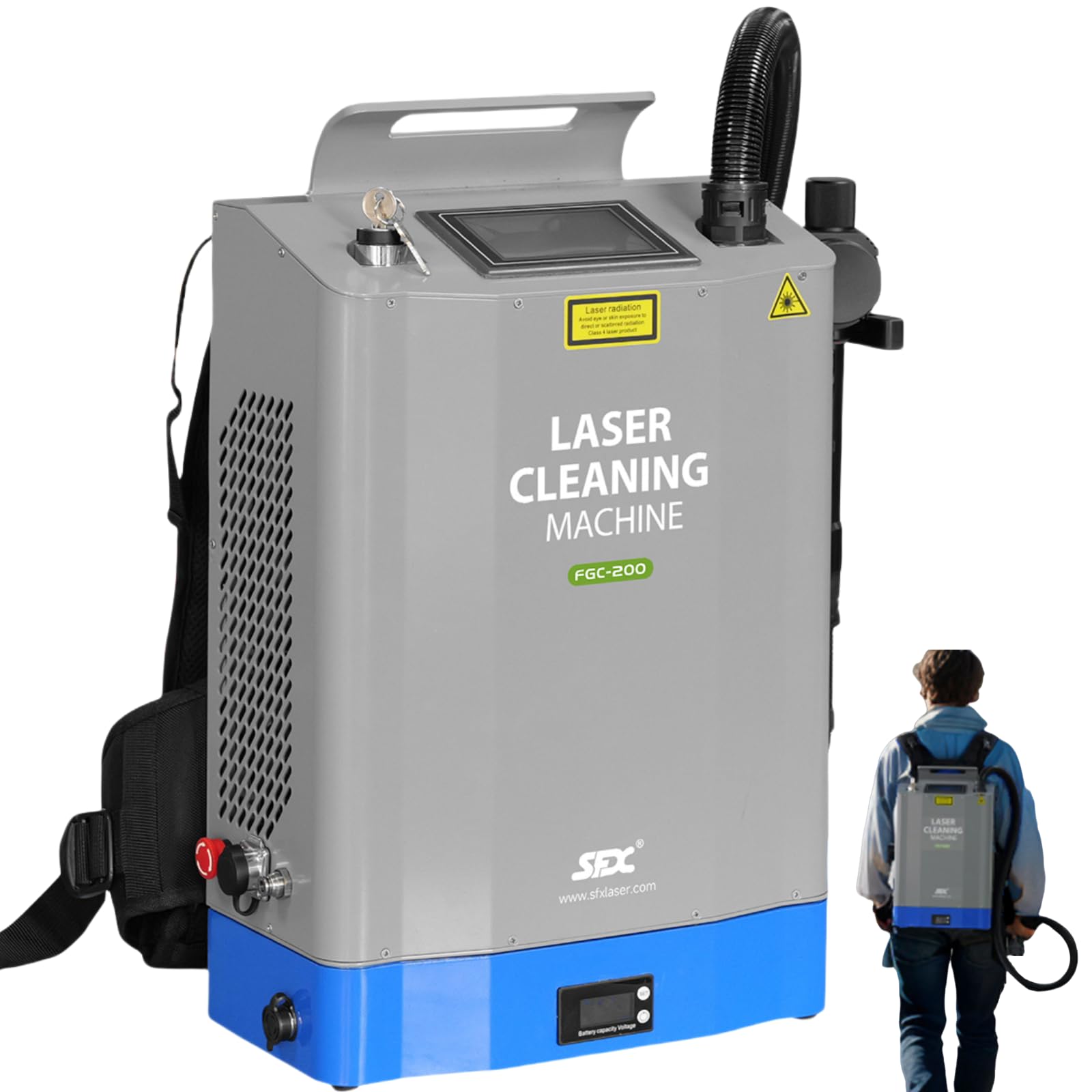 Laser Cleaning Machine 200 W Pulsed Laser Rust Removal Backpack Battery/AC Dual Power Handheld Laser Rust Remover Portable Fiber Cleaner for Rust Oil Painting Coating Class 2 0.874mW