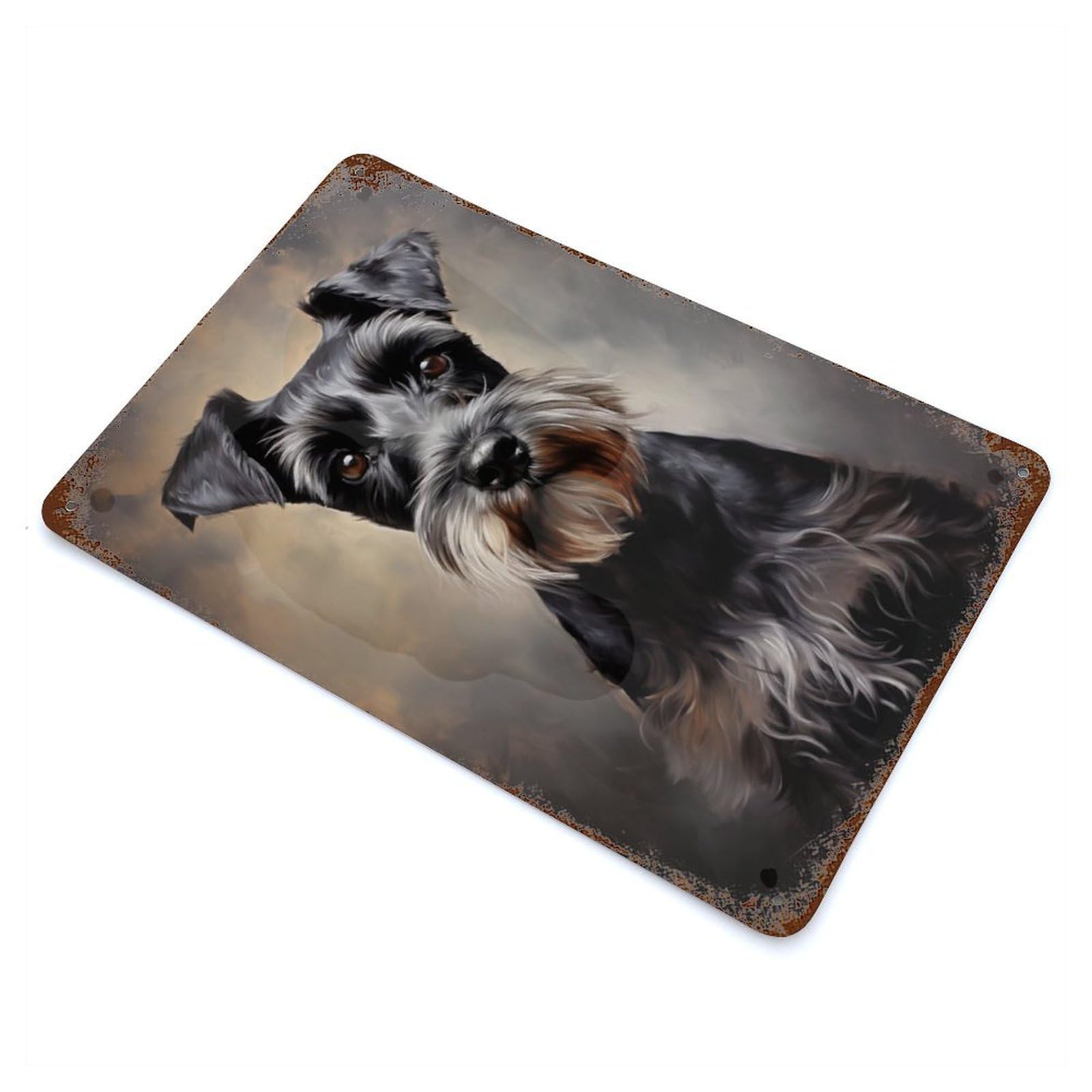 Aged Metal Wall Plaque with Black Miniature Schnauzer Portrait Design 11.8"x7.9", for Basement, Hobby Room And Garage Decor, Farmhouse Wall Decor