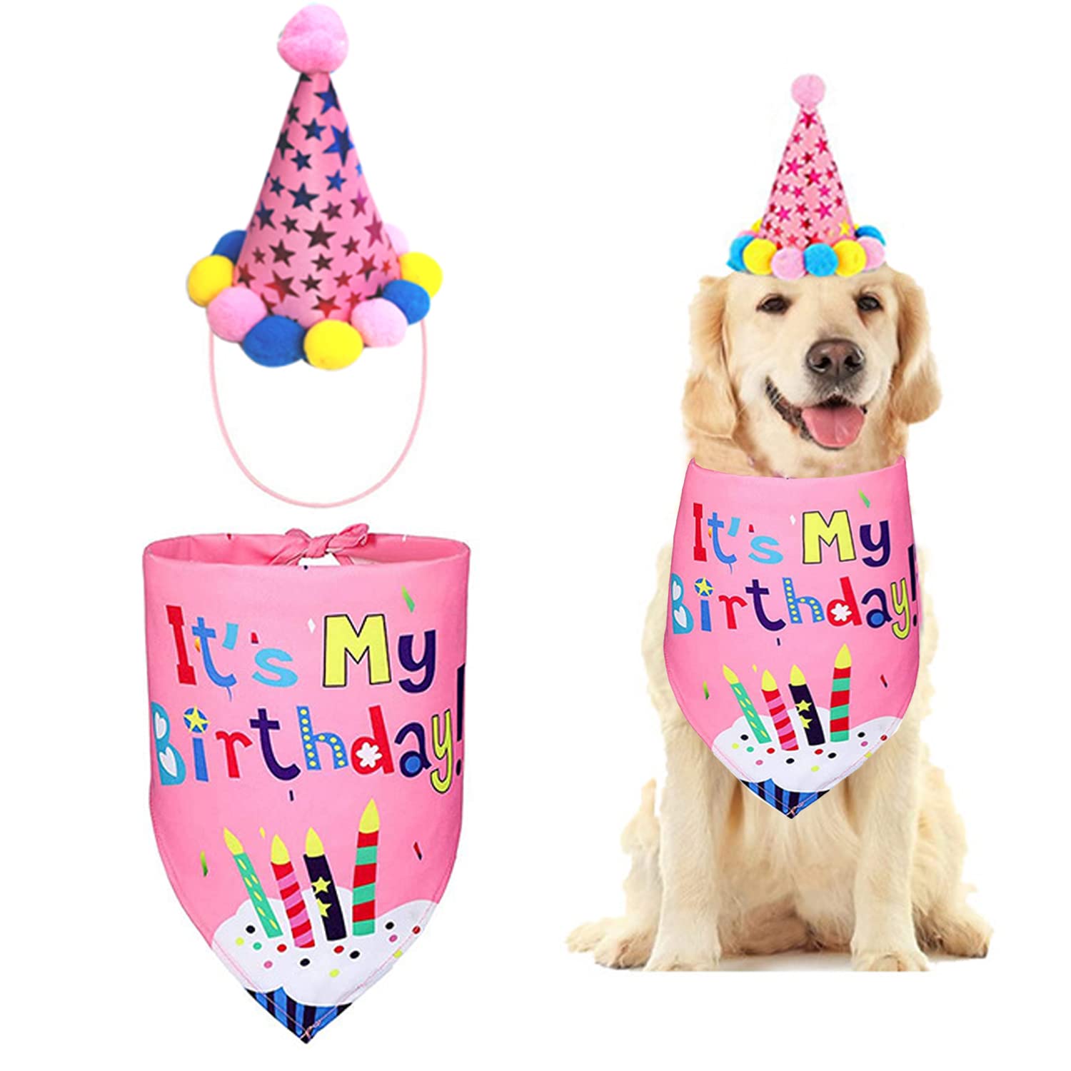 Bandana E Cappello Per Compleanno Cane - Set Festivo In Cotone Per Cani Di Piccola Media Taglia - Foto 10