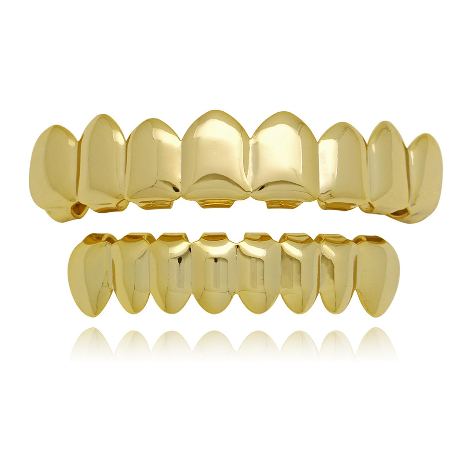 Qiwenr Rapper Braces, Hip-Hop Teeth, Grill for Teeth, Hip Hop Teeth Grillz, Hip Hop Teaeth Grills for Mouth Top Bottom for Music Festival Parties, Hip-Hop Rapper, Decorations (Gold)
