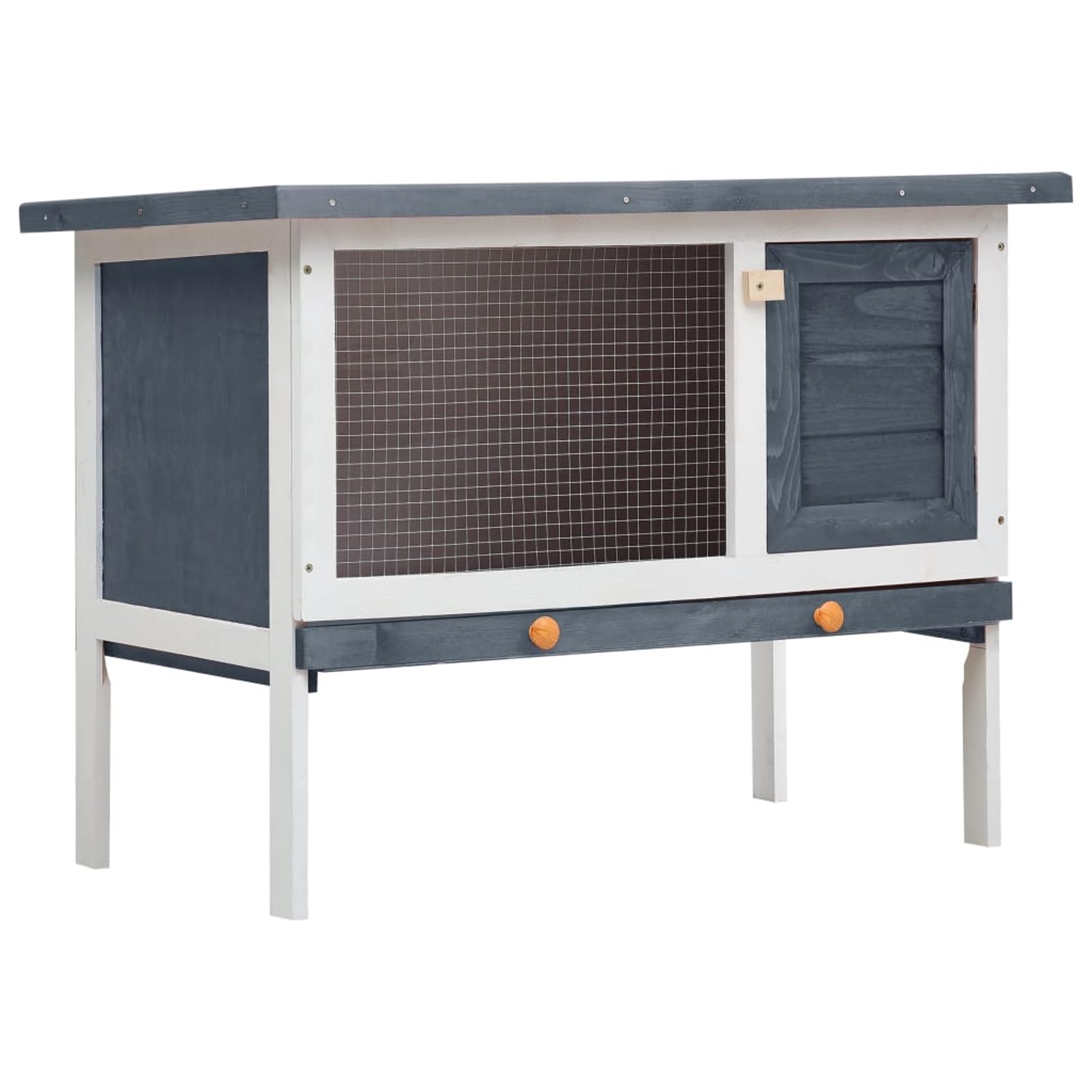 Conejera de madera con rejilla de alambre, 90 x 45 x 65 cm, gris/blanco, adecuado para interior y exterior