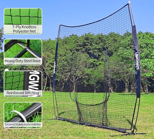 image for LOMGWAYS 8x8 Ft Baseball & Softball Practice Net with Steel Frame for 
