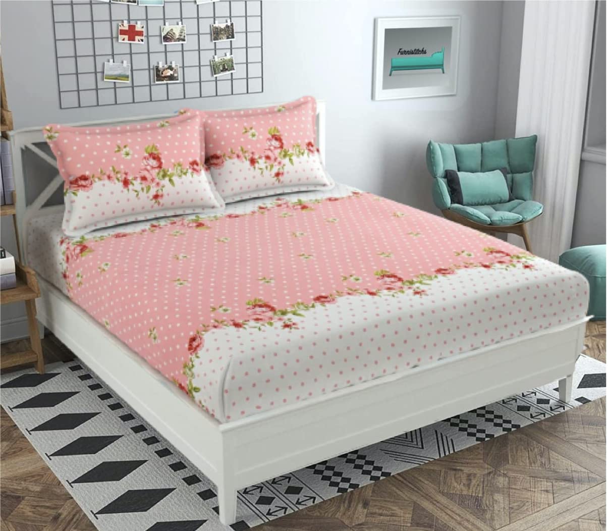 Furnistitchs Premium Double Bed Elastic Fitted Bedsheets with 2 Pillow Covers, King Size All Around Elastic 72"x78" (Pink Flowerbed, Microfiber) (B0B3L564PC) Amazon Price History, Amazon Price Tracker