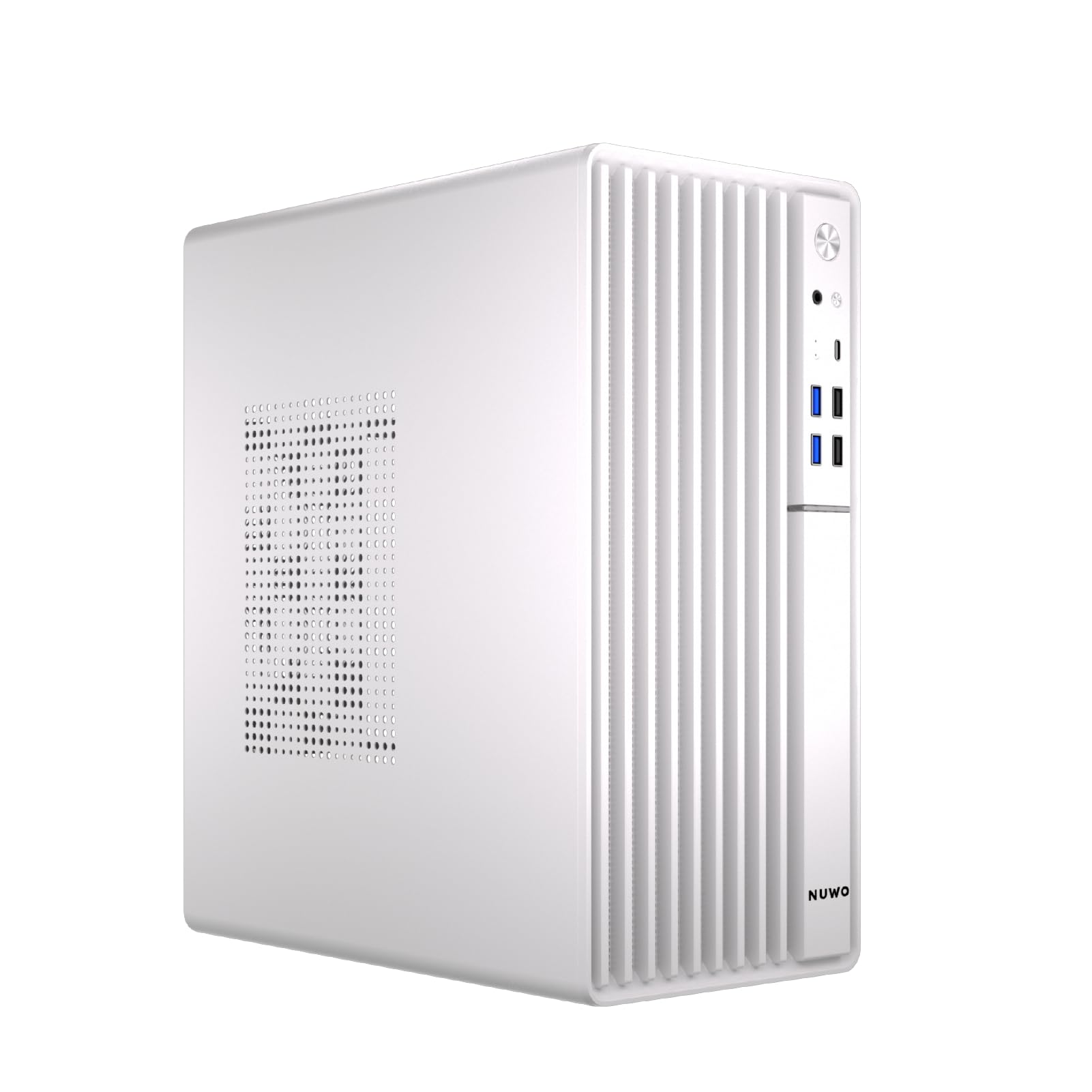 Nuwo Quartz QH300 | Case PC Compatto Micro-ATX Senza Alimentatore | Compatibile con MicroATX e Mini-ITX | Raffreddamento a Rete Frontale | USB 3.0 e Type-C, Bianco