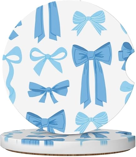 Miniatura 10 de Portavasos de automóvil a cuadros marrones y blancos, paquete de 2 posavasos absorbentes de cerámica para automóvil de 2.56 pulgadas, Marrón Blanco