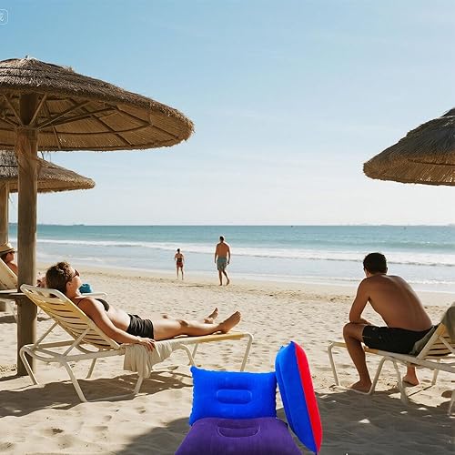 Miniatura 5 de Paquete de 3 almohadas inflables ultraligeras pequeñas cuadradas de tela flocada, almohada de aire de playa para camping, siestas, descanso en el