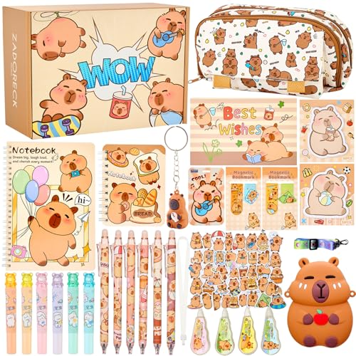Zadoreck Cute Capybara Stationery Gift Set for Kids 30 Piece Animal Theme School Supplies Kit with Pencil Case Notebook & Stickers Practical and Fun for Birthday Easter& Festivals Gift Girls Boys