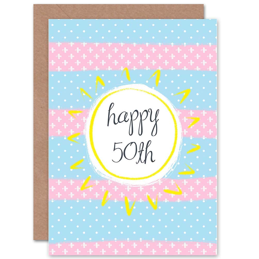 Wee Blue Coo CARD BIRTHDAY 50 FIFTY SUNSHINE STRIPES GIFT