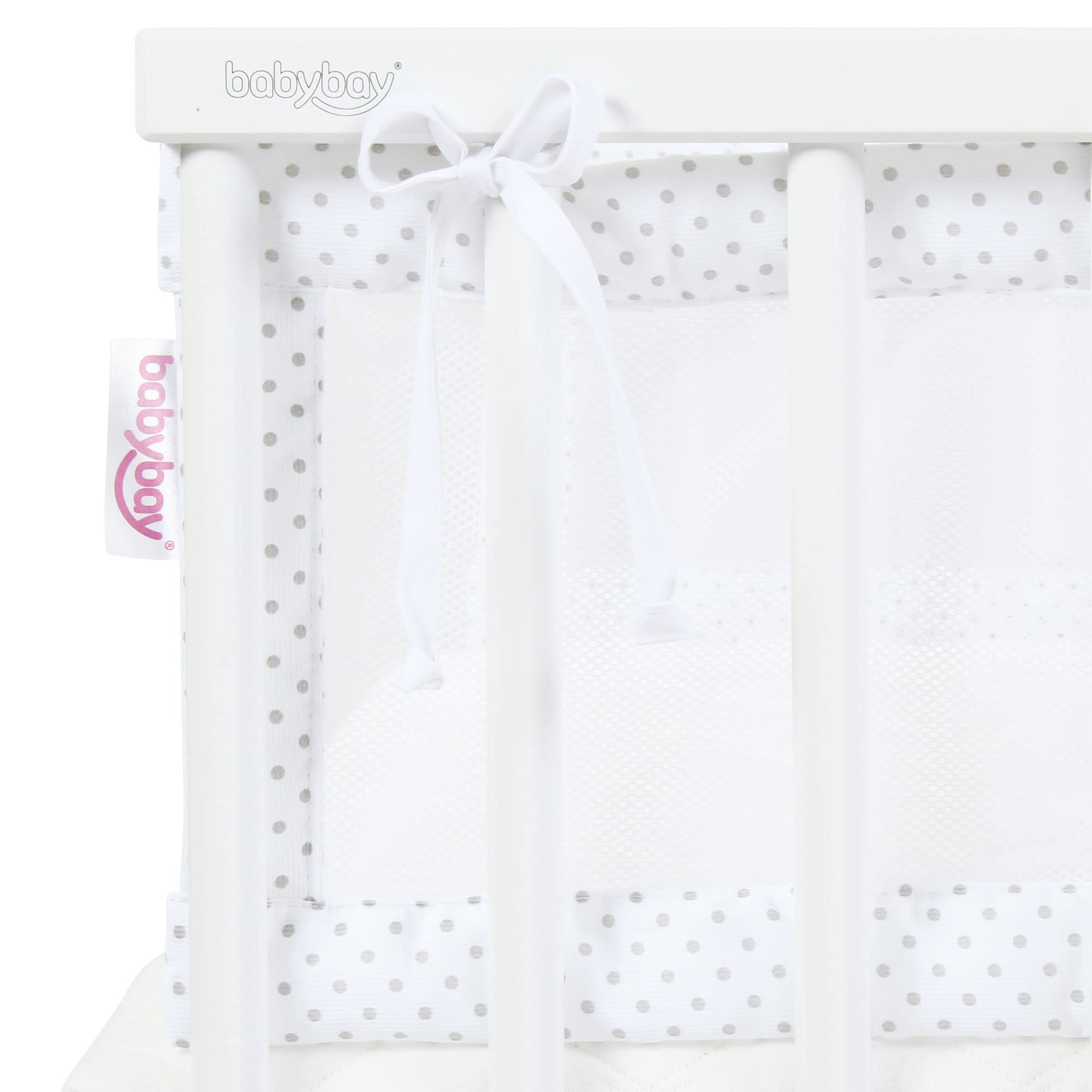 babybay Paracolpi a rete per modello Boxspring XXL, bianco a pois grigio perla